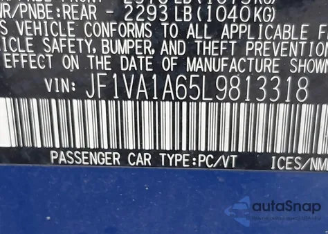 2020 Subaru Wrx из США, поврежденный, VIN JF1VA1A65L9813318